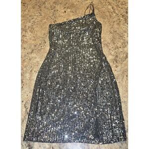 Prom Homecoming Dress One Shoulder Sequin Bodycon Party Black/Silver Crystal Sky